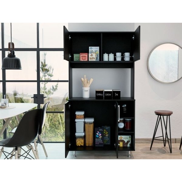 Tuhome 95 Pantry Kit, Four Legs, Double Door Cabinet, Three Shelves, Black ALW5577